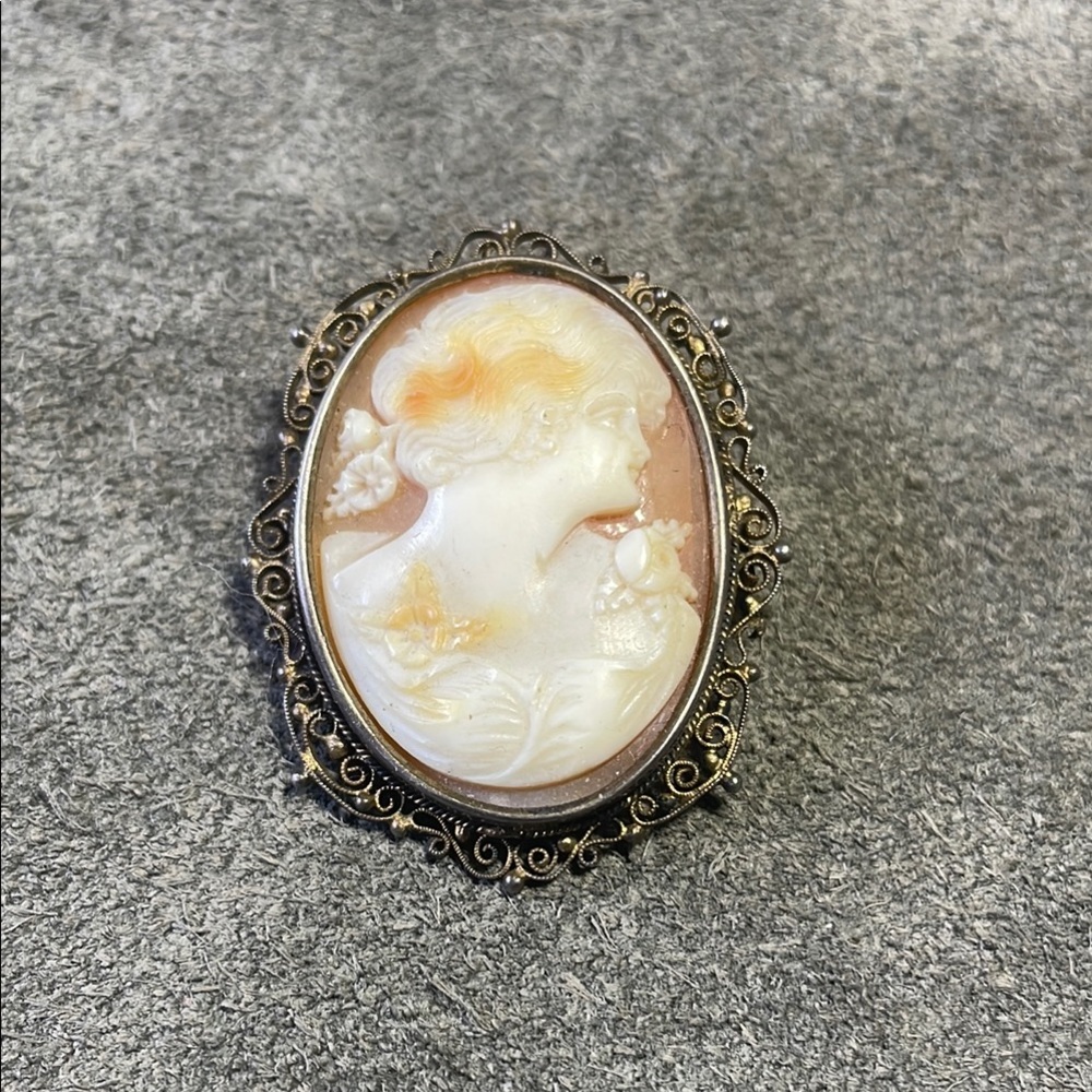Vintage Cameo Brooch in Goldwash Filigree